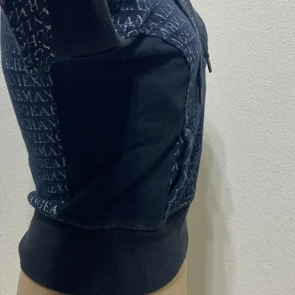 Armani Exchange Black/Silver Hoodie Size XS Quarter Zip Kangaroo Pocket - Picture 7 of 9